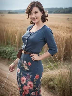 best quality, ultra-detailed, masterpiece, finely detail, highres, 8k, caucasion brunette woman, smile, 1980s, In Russian country clothes, straight cut bangs, in beautiful long dress, 1970s pinup model, (painting), USSR Epoch, curly hair, In the wheat field, 4 a.m., With car Volga, evening, pin up, in the ussr, Happy woman, 50sphotorealistic, <lora:womSov:.5>, dawma3, <lora:Mary Ann_dawma3:.5>, realistic photo, gaz3102, <lora:GAZ3102:.5>, #Pinup, #sovietpinup, #TypicalSovietwoman, #VeryHappy #woman, #Russian, #smile, #retro, #street, #park, #USSR, #Moscow, #Ссср complex background, ((bimbo make up)), Pin up style, Soviet pin up, Typical Soviet woman, style, ussr, Very realistic woman, FASHION PICTURE, DYNAMIC POSE, FULL LENGTH PICTURE, full body visible, slim Woman, 18 years old, A communist woman, ((USSR Epoch)), beautiful pin up style dress, beautiful pin up style, In stockings, perfect lighting, retro lut, retro style, 8k woman, russianebenya, <lora:russianebenya_v2:.5>, professional modelshoot style 8k high definition, <lora:ospb:.5>, lifebehindironcurtain, <lora:hjlifebehindironcurtain_v11:.5>