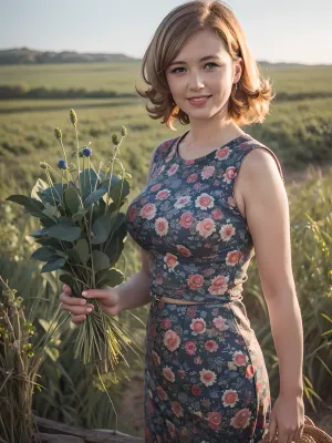 best quality, blonde young adult girl, blue eyes, ultra-detailed, masterpiece, finely detail, highres, 8k, caucasion brunette woman, smile, 1980s, In Russian country clothes, straight cut bangs, in beautiful long dress, 1970s pinup model, (painting), USSR Epoch, curly hair, In the wheat field, 4 a.m., With car Volga, evening, pin up, in the ussr, Happy woman, 50sphotorealistic, <lora:womSov:.5>, dawma3, <lora:Mary Ann_dawma3:.5>, realistic photo, gaz3102, <lora:GAZ3102:.5>, #Pinup, #sovietpinup, #TypicalSovietwoman, #VeryHappy #woman, #Russian, #smile, #retro, #street, #park, #USSR, #Moscow, #Ссср complex background, ((bimbo make up)), Pin up style, Soviet pin up, Typical Soviet woman, style, ussr, Very realistic woman, FASHION PICTURE, DYNAMIC POSE, FULL LENGTH PICTURE, full body visible, slim Woman, 18 years old, A communist woman, ((USSR Epoch)), beautiful pin up style dress, beautiful pin up style, In stockings, perfect lighting, retro lut, retro style, 8k woman, russianebenya, <lora:russianebenya_v2:.5>, professional modelshoot style 8k high definition, <lora:ospb:.5>, lifebehindironcurtain, <lora:hjlifebehindironcurtain_v11:.5>