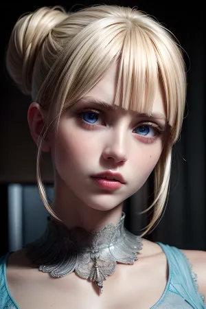 (((Thick russian blonde young adult young adult girl, messy bun haircut, ultra-detailed, seductive smile, professional photography, masterpiece, photo-realism))), (((symetric face, perfect face, very big eyes, ice blue eyes:1.4))), (detailed eyes:1.3), ((looking at viewer:1.3)), (perfect vibrant eyes, symetric eyes, detailed eyes, clear blue eyes, realistic), arward winning photography, dslr, highest quality, insanely detailed, bright eyes, Highly detailed Portrait, sharp eyes, 35 mm, 8k, sharp, highly detailed skin, photo, hyperrealistic, <lora:add_detail:.5>, dark, theme, <lora:LowRA:.5>, <lora:more_details:.5>, <lora:Pussy_Alicia_v01:.5>