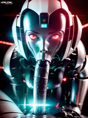 1girl, robot girl, bimbo, metal skin, gigantic tits, hourglass figure, sexbot, sex bot, shiny metal skin, sucking a big human cock, blowjob, futuristic, sci-fi, post-apocalyptic, cyberpunk, neon lighting, hardcore, hardcore sex, pov, male pov, red led eyes, 8k, uhd, masterpiece, insanely detailed, ultra realistic, realistic, highly detailed, sharp focus, dark room, robot, <lora:cyborgbot:.5>, humanoid robot, robot joints, joints, helmet, armor, <lora:Robot Girl:.5>, povblow, bbc_povblow, <lora:pov_bj_v1:.5>, blowjob-face, <lora:blowjob-face_irl-10:.5>