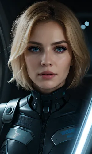 Eine 25-jährige Frau mit dunklen Haaren und tiefen blauen Augen wurde in einem Cyberpunk-Stil Porträt, mit unheimlichen Haaren und chaotischen Frisur dargestellt. Sie hatte hohe Details in der Nähe ihres Gesichts und sie trug ein eng anliegendes kurzes Kleid