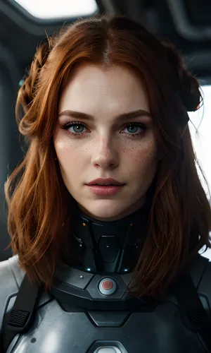 Eine Frau mit langen Ingwerhaaren und Frackles stand vor einer High-Tech-Konsole, ihre Finger tanzen über die Tastatur, wie sie Eingabebefehle in das System. Sie trug einen eng anliegenden Raumanzug, der ihre Kurven akzentuierte und betonte