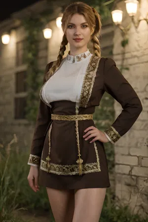 Uma jovem russa estava em frente ao espelho admirando seu corpo em forma e tonificado. Ela não podia deixar de sentir um sentimento de orgulho enquanto admirava seu corpo em forma e tonificado. Seu cabelo castanho longo em cascata em suas costas, moldando