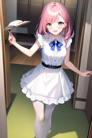 woman, (masterpiece), (Perfect illumination), Cute, innocent, pure, naive, (white skirt), (pantyhose)