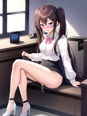 Die junge Frau in der Geschichte ist peinlich und erregt, wie sie auf einem Marmortisch sitzt, ihr weißes Hemd mit wenig Körper und keine Höschen, die der Kamera ausgesetzt sind. Sie hat nassen Fleck auf ihrem Schritt von Arousal, und sie erreicht nach unten