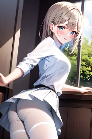 Une femme était assise à son bureau, travaillant sur un projet pour son entreprise. Elle portait une jupe blanche qui montrait ses longues jambes et ses pieds délicats. Comme elle travaillait, elle ne pouvait s'empêcher de remarquer l'illumination parfaite de la pièce, jetant des ombres