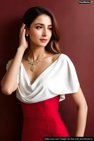 a very beautiful ٱلشَّارقَة woman, background ٱلشَّارقَة, white, red