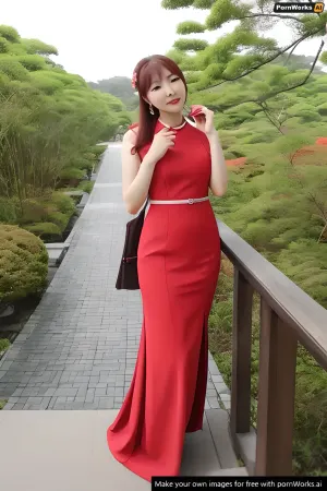 a very beautiful 广州 woman, background 广州, pale red, grey