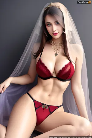 ((one 18yo young adult girl on red laced lingerie, high heels, transparent veil and a rose on her hair:1.3)), seaview background, extremely detailed ultra realistic, looking at viewer, feminine traits, ((medium round breasts)), golden necklace, golden earrings, ((lustful look)), blushing, slim waist, hourglass body, skinny body, symmetric body, wavy hair, straight hair, symmetric breasts, realistic eyes, same color eyes, full body photo