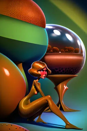 宇宙ステーションの細部と現実的な映像を立体化したフォトリアリスティックなAIアシスタント。 ゴールドのアクセントで肌の黒いスーツを着ていましたが、彼女の大きなbreastsは完全に丸みを帯びていました