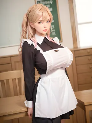 Sovyet okulundaki kadın beyaz bir apron ile üniformalı bir disiplin görüntüsü ve eğitim için saygı, mükemmel giyinmiş ve davranmalı