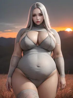 woman, ((high detailed skin:1.4)), highly detailed body, (realistic), (photorealistic:1.4), detailed skin texture, (highly detailed hair), ultra realistic face, extremely detailed, ultra-detailed, puffy lips, full body view, perfect fingers, perfect limbs, (big long saggy breasts laying on belly), messy blonde curvy hair, (saggy skin:1.4), (veins on her body:1.4), (fat cellulite body:1.4), (deep orange sunset on the background:1.2), late evening, (grey dark field on the background:1.6)