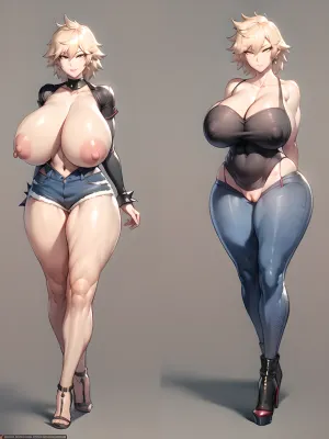 La foto es una imagen de alta calidad generada por AI de una mujer con un gran pecho