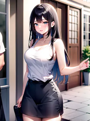 woman, photograph of an anime-style beautiful Canadian female, wearing comfortable casual sundress outfit, candid pose, light color eyes, college student