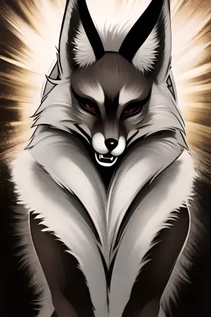 masterpiece, woman, Alice, <lora:Alice-15:.5>, fox mask, Fox ears, furry, light cinematic, style Blak and white