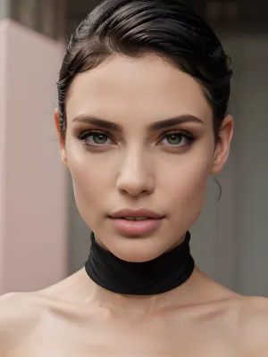 (((One head))), (((One face))), very beautiful girl, beautiful face, angel face, (((pixie black hairstyle))), green natural eyes, detailed eyes, smokey eyes, beautiful eyes, wide eyes, symmetrical eyes, detail irises, eyeliner, perfect eyes, instagram model, super top model, detailed face, make up, big lips, huge lips, perfect lips, perfect white teeth, perfect figure, detailed irises, perfect face, super model, top model, skin pores, textured skin, detailed skin, naked, beautiful german trainstation background, hard nipples, focus on body, thin hips, skinny, slender, thin, perfect fingers, perfect hand, chocker, showing tongue, nude, perfect tongue, open mouth, (((pink office suit))), very long hair