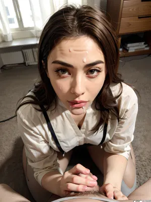 脸色优美、眼睛褐色的叙利亚妇女在医院当医生。 她脸上有一个精液, 她知道这很难清理干净。 所以,她决定把事情 自己