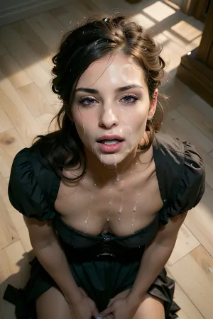 The woman was sitting on a chair, her legs spread wide open, her dress revealing her perfect body. Her breasts were heaving up and down with each breath, and she was breathing heavily. Her face was ecstatic and intense, showing pure ec