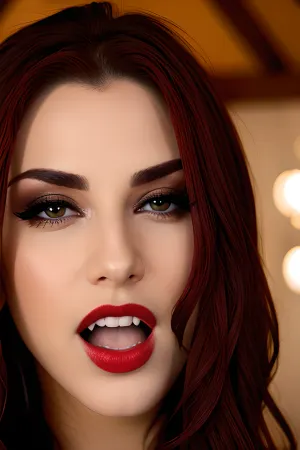 Resimdeki Romanya vampir gelini uzun python hayranı ve seksi bir ifadeye sahiptir, parlak kırmızı sonbahar kırmızı saçları ile