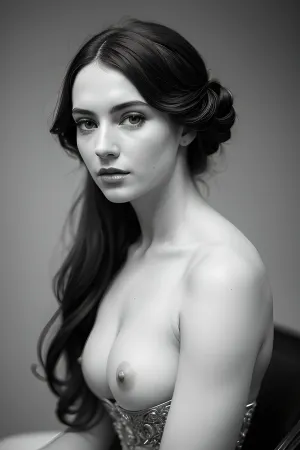 若い女性は、リージェンシー時代イングランド1813のフォトリアルなハイパーデリテード写真、彼女のエレガントな白と青のシルクのドレスが彼女の姿の周りに優雅に流れます。 キャノンEF 16-35mm f/2 を生成したフォトリアルなAI