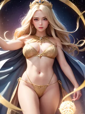 巫师们在夜里在城堡里练习她的魔法,下面有一个单一的光源. 她是一个年轻的巫师, 有着白金金色的头发 和绿色的摇摇欲坠的神奇的光芒 跟着她的举止