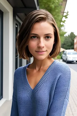 一个拥有完美的乳房和长毛衣的瑞典女人是巷子里完美的女神,使她看起来像法国的波布发型. 她的无底暴露使她看起来像 她准备被任何看到她的人操