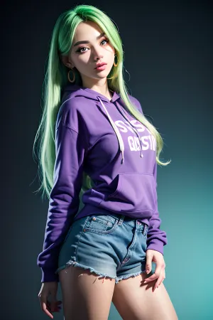 girl with soft wavy long hair, a gradient of glossy color, bright and lively big eyes, thick and curved eyelashes, and unique green eyes. Her skin presents a healthy natural luster with a amount of freckles. Her outfit reflects a strong sense of fashion and personality, with a patterned hoodie paired with slim fitting jeans, paired with a pair of bright colored sports shoes, and wearing earrings with a design sense, Holding a guitar in a lively posture，3D rendering style cartoon girl, exquisite facial features, more natural movements, cute tall tall cartoon girl, 、 doll, 3D, light background, beauty, c4d, ip, blender, 3D rendering, Fashion doll, girl in school uniform of the Republic of China, 3D rendering，