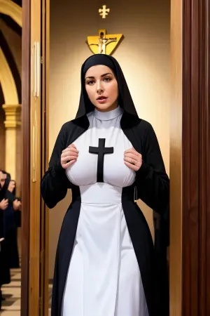 一个穿着大修女服的女人走进忏悔堂,开始忏悔自己的罪过. 她脱下修女的服装,露出裸体,坐在忏悔堂上,坦白了自己的性幻想和欲望. 神父故意听话