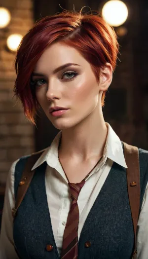 Una moderna mujer grunge con alta sombra de contraste y traje clásico fue creado con 2d juego y pinza para los elementos hiperrealistas detallado