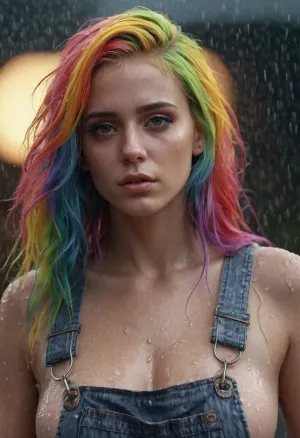 Молодая женщина с радугими волосами сидела перед компьютером, печатая яростно. Ее глаза были сосредоточены на экране, когда она неустанно работала над созданием идеального изображения. Внезапно в дверь постучался. Женщина посмотрела