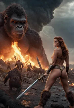 카로스와 파괴의 세계에서, 여성은 카로스의 힘에 대한 그녀의 칼을 닦았다. 그녀 wields axe 만든의 번개,그리고 그녀의 칼은 연기. orcs는 팔을위한 칼과 골격입니다