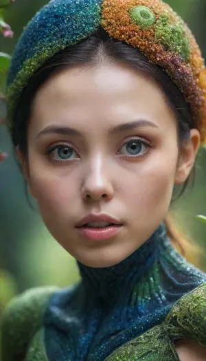 照片中的女人是一个天才的艺术家,他利用人工智能技术创造了一个惊人的立体化项目. 她利用自己的技能 来描绘出她从头到尾所生长的 异形植物的详细而复杂 照片非常详细,