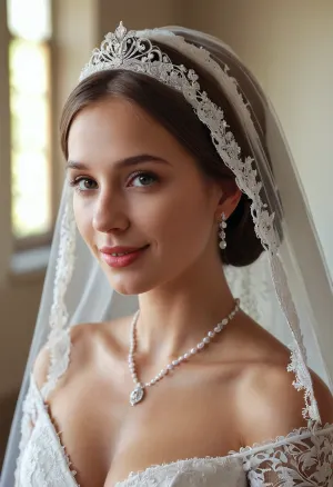 Une jeune adulte avec un voile et une robe voilée se tenait devant le spectateur, ses yeux parfaits et son nez parfait capturant parfaitement l'attention de quiconque la voyait. Elle portait un voile sur la tête, qui était lacé avec des garnitures