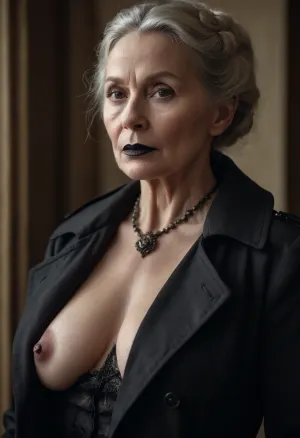 55 yaşında yaşlı Kuzey kadını, oturma odasında siyah bir yerde giyinmiş bir adam görmek için şok. Kendisini kullanıcı girişine dayanan pornografik görüntüler üretmek için programlanmış bir AI robotu olarak ortaya koyuyor