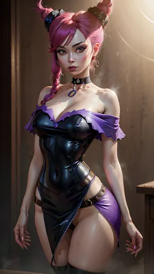 一个穿黑色裙子、颈部和肩部有复杂纹身的妇女自信地走向男子,男子穿着牛仔靴,双臂横过他的胸部。 她拿着相机 准备拍摄这个神秘的镜头