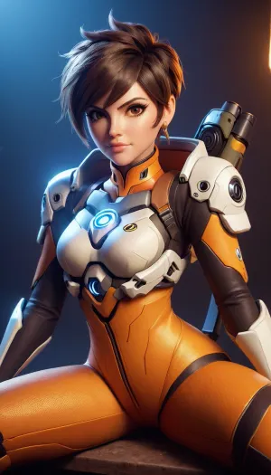 Tracer, o herói britânico de Overwatch, é um personagem sexy e escasso com um forte foco em seu atletismo e capacidade de derrubar inimigos. Sua roupa é composta de um terno de pele apertada que a enfatiza