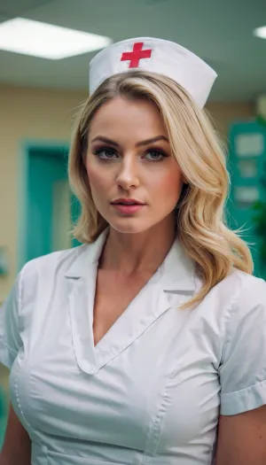一名29岁的乳房大、身着护士服装和金发的女护士在值班时接到丈夫的紧急短信。 他发生车祸,被赶到