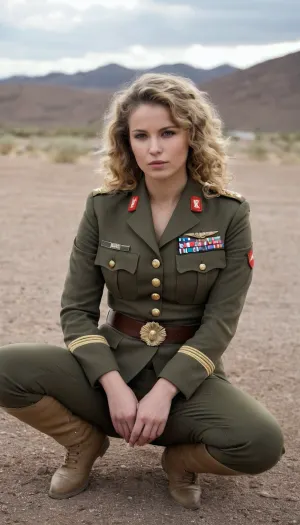 Bir askeri üniformadaki güzel bir kadın yerde oturuyordu, zeytinyağı drab üniforması giyiyor ve kameranın önünde peeing giyiyordu. Bacakları geniş açık yayıldı, saç kedisi ve zeytin drab üniforma