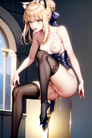 女孩站在宏伟的,高度细致的脸上,身材瘦瘦,腿长. 她穿着高品质的产品,腿很宽。 她的阴部是赤裸的,她举起她的乳房让大家看见. 