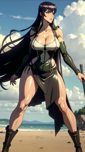 महिला एक सच्चे योद्धा थी, उसका शरीर प्रशिक्षण और युद्ध के वर्षों तक हो गया। वह एक तंग फिट ब्लैक टॉप पहनती थी जिसने उसे टोन्ड काया, लंबे समय तक और बहने वाले बालों को अपनी पीठ पर पकड़ लिया। उसके कामुक अभी तक टोन