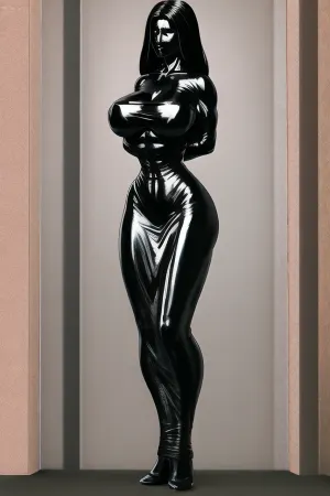 The woman's body was covered in black latex, making her look like a mummified masterpiece. Her arms were wrapped tightly around her body, and her head was mummified in black duct tape. It was a work of art that
