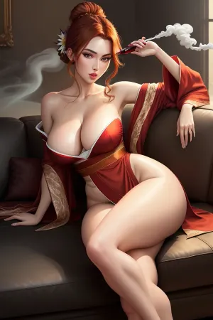 AIは、長い脚とボリュームのパンで、曲線の25歳の女性の魅惑的な写真を生み出し、セクシーな着物を着てワインを握る。 彼女が完璧な解剖学と形状の脚を持っていました