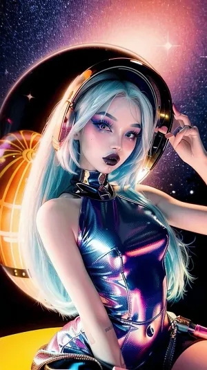 The young woman with the space helmet was a vision of beauty, her angular features and piercing green eyes making her stand out from the crowd. She wore a Space Uniform that hugged every curve of her body, emphasizing her voluptuous figure. Her pale