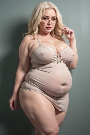 65 year old woman. xlgirls, Chubby, Plump, Fat, Rolls, art, by, kipteitei, belly, 1girl, mini_dress, .nude breast, Kaeda, elderly, woman, white, robe, eyepatch, gray, hair, rabbit, Granny, Jojo, plain, beige, glasses, fur, bottom_view, upskirt, photo_from_bottom, <lora:xlgirls:.5>, <lora:Concept_Plump:.5>, <lora:kipteitei:.5>, <lora:curly_hair_slider_v1:.5>, <lora:279050_training_data:.5>, <lora:Granny Jojo:.5>, negligee, nightgown, <lora:negligee_FP16_by_Gtonero:.5>
