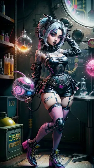 故事中的年轻女子阿斯特拉站在一面镜子前,欣赏着她的服装. 她穿着性感的黄色Látex太空服,上面有巨大的彩色前额,框框着她的脸. 她圆形的气泡玻璃头盔是用厚黑色皮革做的