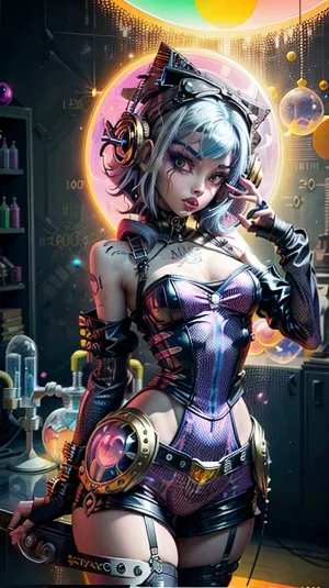 那个戴着圆泡玻璃头盔的年轻女子和性感的黄色látex太空服站在她的电脑前,愤怒地打字. 她是一个技术天才,创造了一个新的AI程序,可以生成任何她想要的人的图像