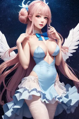 Mika ha posato per una foto mozzafiato con le mani sui fianchi, mostrando i suoi capelli lunghi e il sorriso più bello del mondo. Le sue ali erano fuori dalla cornice, ma erano visibili attraverso l'alone intorno a loro. Il cielo è stato dipinto blu