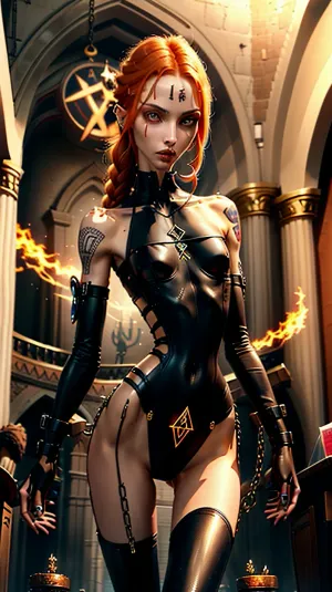 身着纹身和穿孔的辣妹是一位精通Rune Magic的强大战士. 她正在对抗一个 向她施下黑暗魔法咒语的敌人 但她用魔杖来治疗自己 并摧毁她