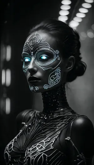 Un esqueleto en una discoteca, mujeres desnudas, luces coloridas, niebla y acercamiento