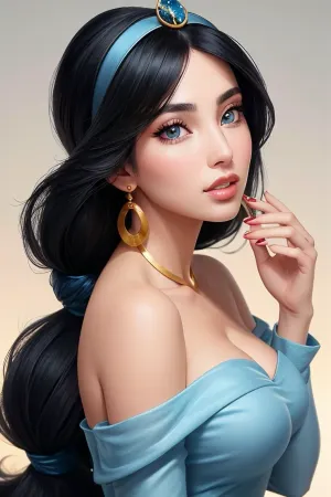 美しいアラビアの目と完璧な衣装を持つ女性は、彼女の完璧な機能を示す、鏡の中で自分自身を賞賛しました